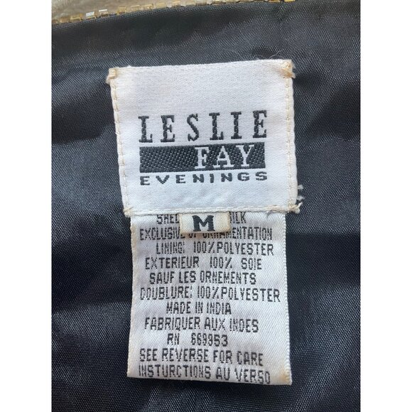 Leslie Fay Evenings Sz Medium-Large Beaded Formal Jacket Black & Gold Silk 90's - Picture 5 of 13